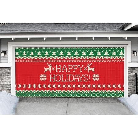 MY DOOR DECOR My Door Decor 285905XMAS-018 7 x 16 ft. Ugly Christmas Sweater Happy Holidays Christmas Door Mural Sign Car Garage Banner Decor; Multi Color 285905XMAS-018
